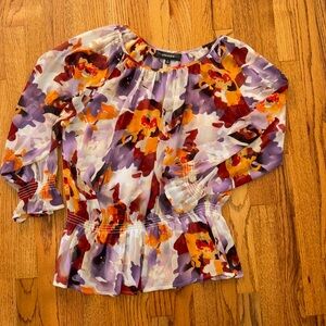 Purple, orange, rust and white floral top size 12